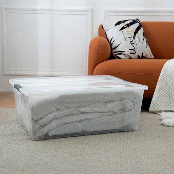 90L clear plastic storage box with wheels and handle - Image 5