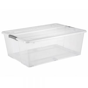 90L clear plastic storage box with wheels and handle