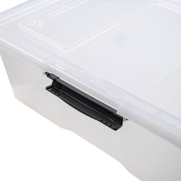 90L clear plastic storage box with wheels and handle - Image 2